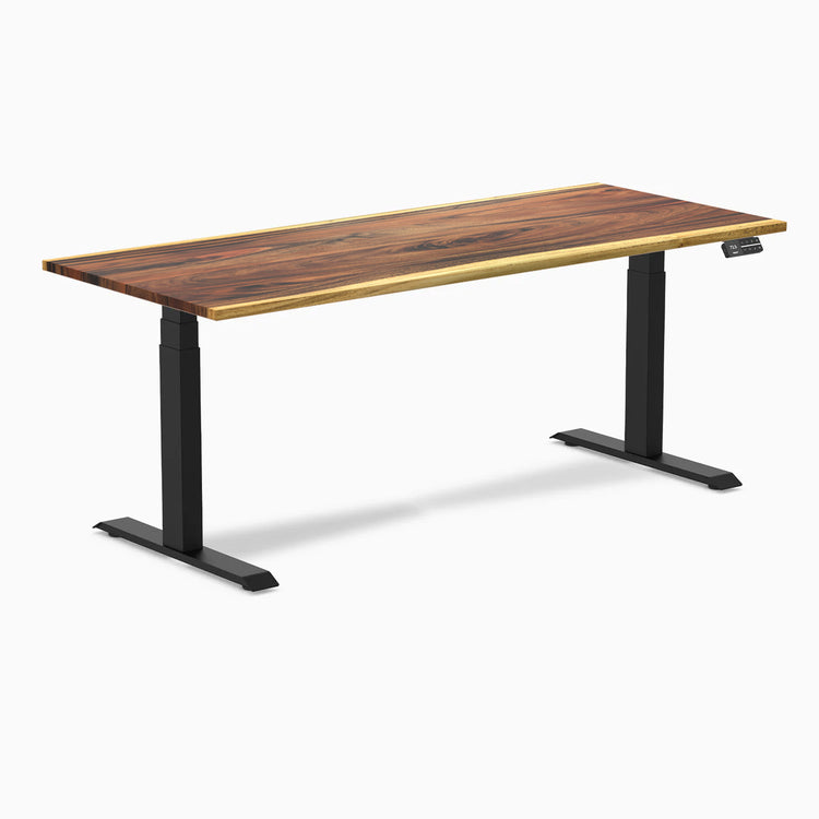 Desky Dual Hardwood Sit Stand Desk - Saman 1800 mm black frame