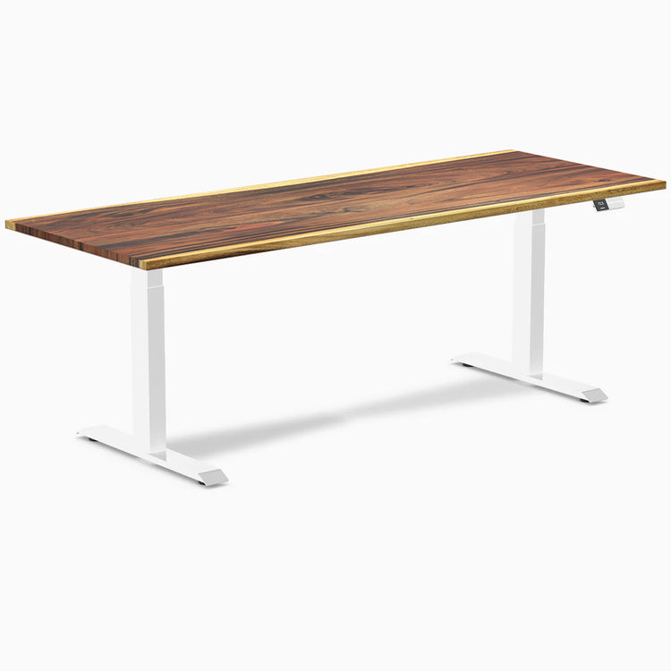 Desky Dual Hardwood Sit Stand Desk - Saman 2000mm white frame