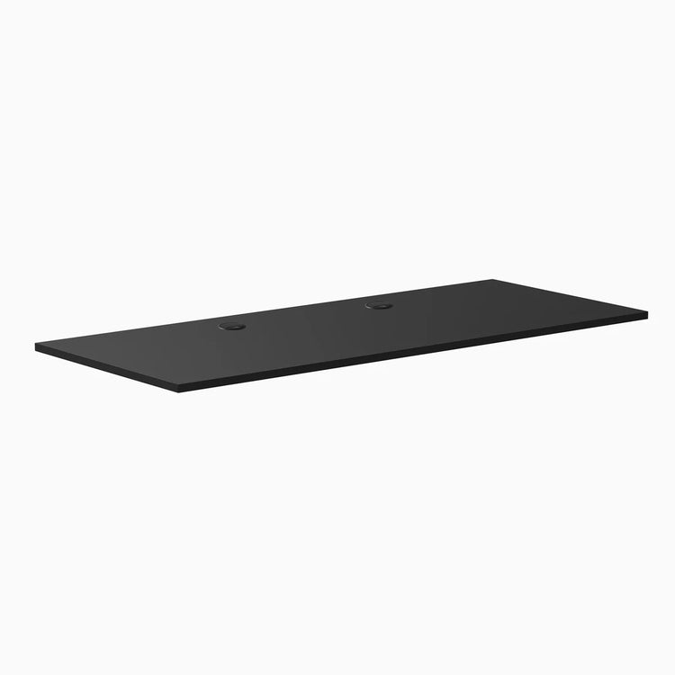 Desky 70.9" x 29.5" black laminate desktop with two grommets for cable management.