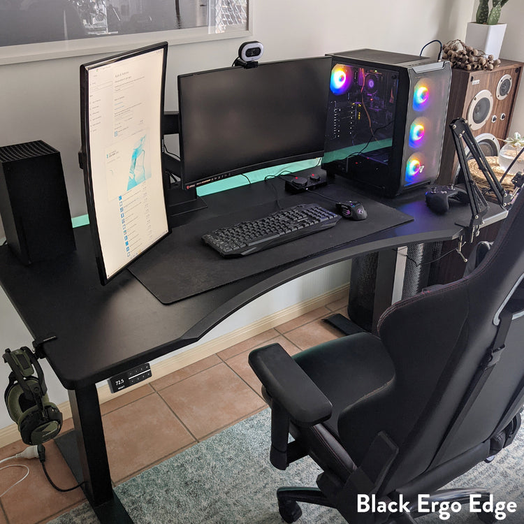 Desky Dual Black Ergo Edge Sit Stand Desk setup