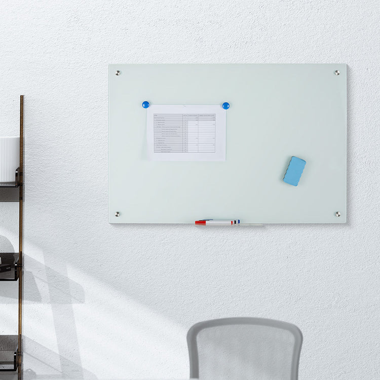 Desky glass whiteboard with magnetic notes