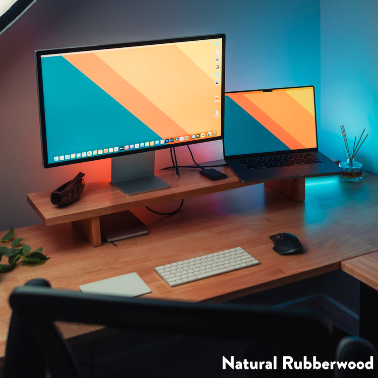 desky wooden monitor stand natural rubberwood