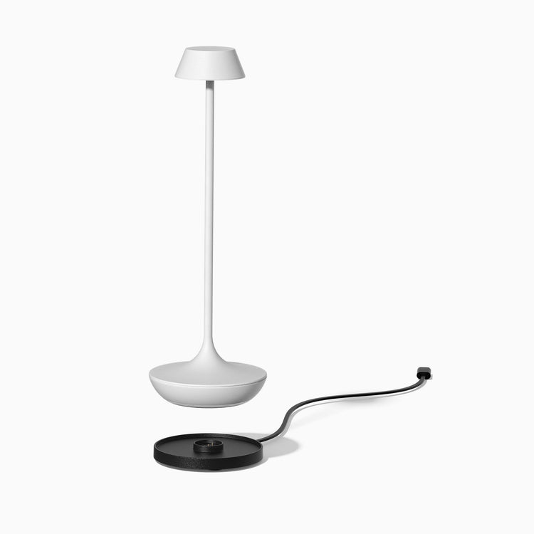 Desky nimbus rechargeable desk lamp with charging dock in white