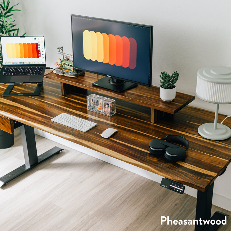 Desky Dual Pheasantwood Hardwood Sit Stand Desk
