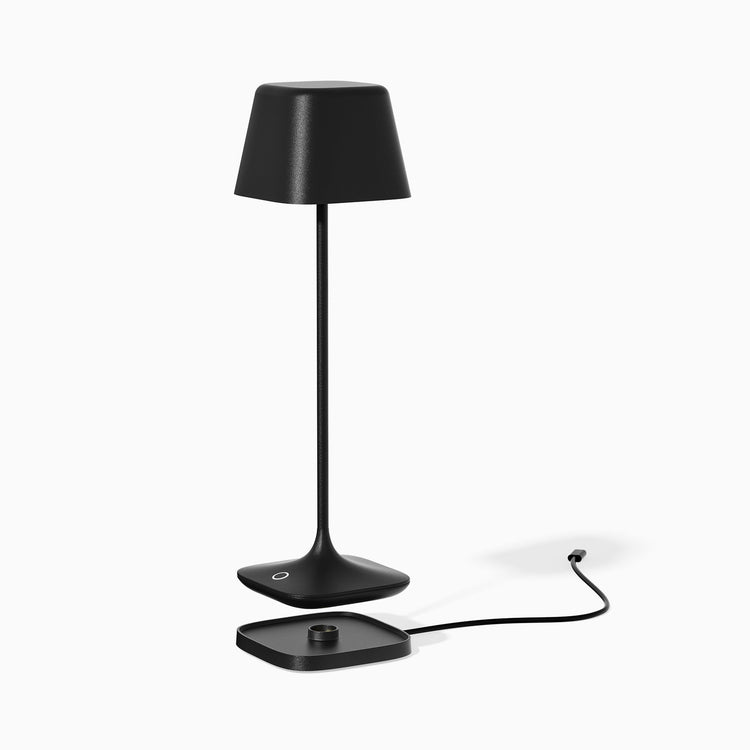 Desky Cube Cordless Desk Lamp in black with rechargeable dock
