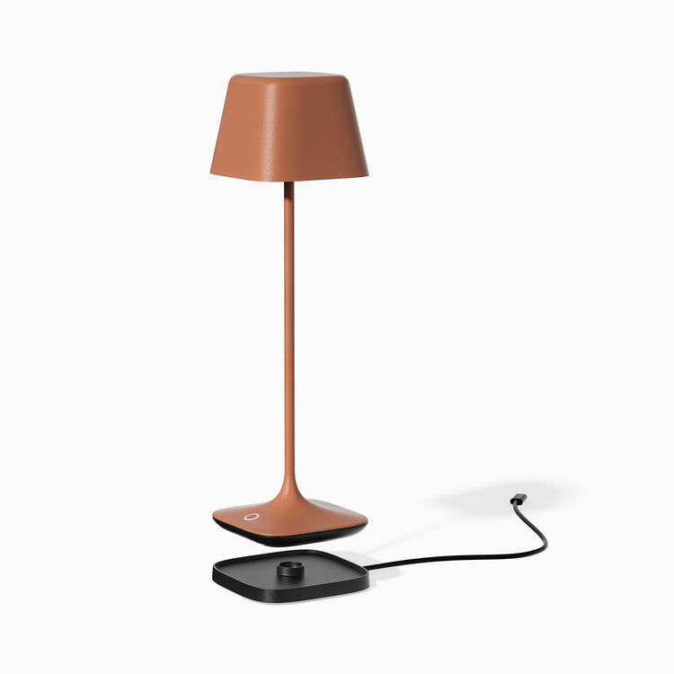 Desky Cube Cordless Desk Lamp in terracotta with magnetic rechargeable dock