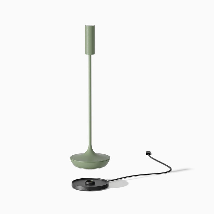 Desky slim cordless desk lamp with contact charging base in sage