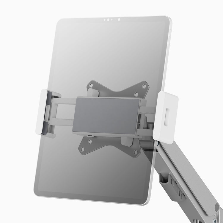Desky Universal VESA Tablet Holder attached on arm in white