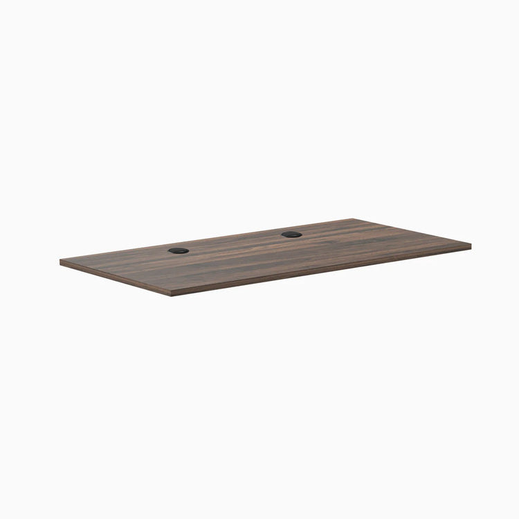 Desky Jarrah Legno laminate desktop, 59.1x29.5 inches, with two grommets for cable management.