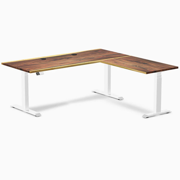 Desky Hardwood L-Shape Sit Stand Desk