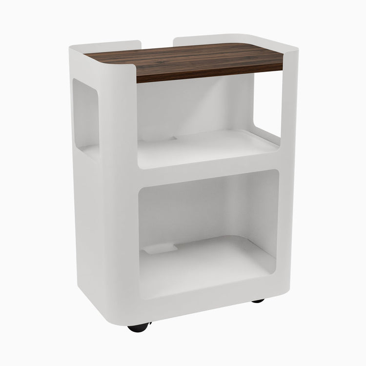White open mobile pedestal with jarrah legno shelf - Desky