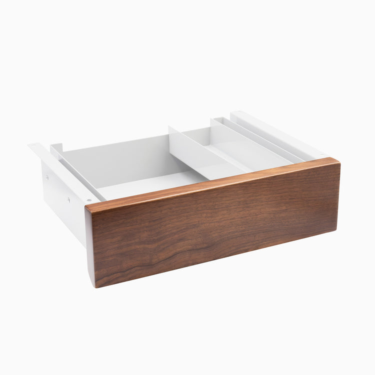 walnut hardwood under desk drawer in white frame