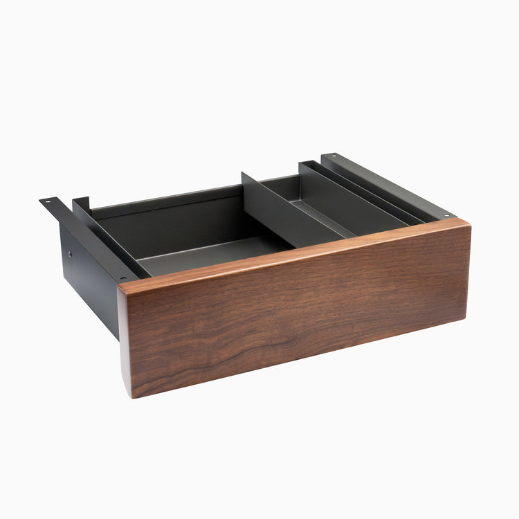 walnut hardwood under desk drawer in space grey frame