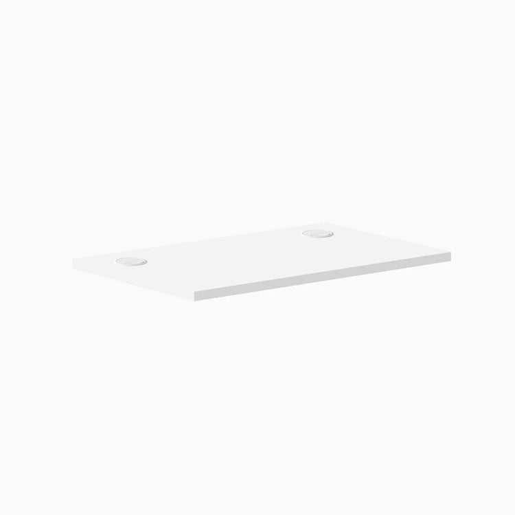 White 32x20 inch Desky Mini Melamine Laminate Desktop, 1" thick, with two grommets.