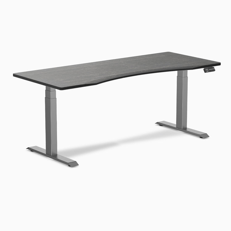 Desky Dual Ergo Edge Sit Stand Desk - dark bamboo 1800mm space grey frame
