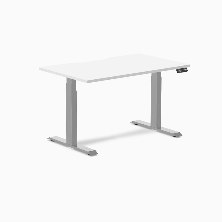 Desky Dual Scalloped Melamine Sit Stand Desk-Dual Desks-Desky-White-1200x750mm-Grey-Desky® Australia