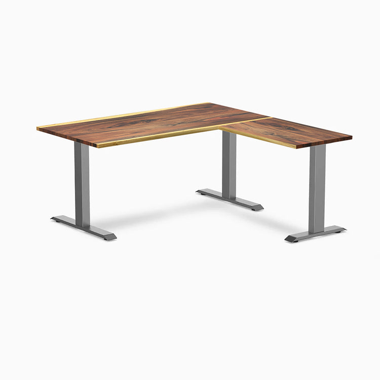 Desky Zero Hardwood L-Shape Office Desk - Saman1500mm space grey frame