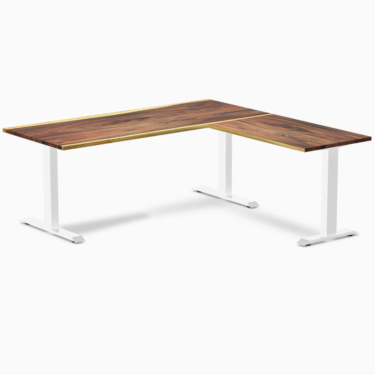 Desky Zero Hardwood L-Shape Office Desk - Saman1800mm white frame