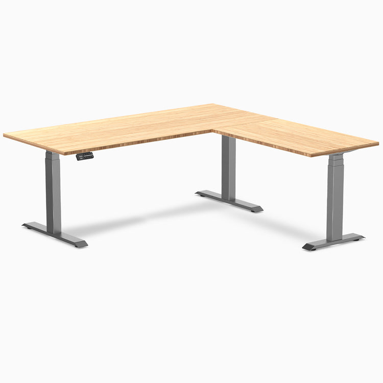 Desky Bamboo L-Shape Sit Stand Desk 1800mm with space grey frame