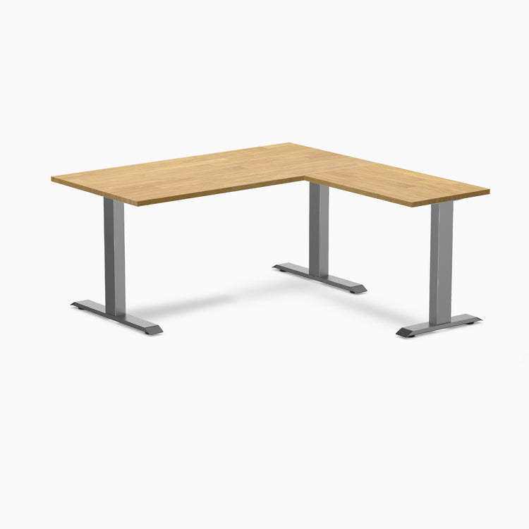 Desky Zero Rubberwood L-Shape Office Desk - light oak 1500mm space grey frame