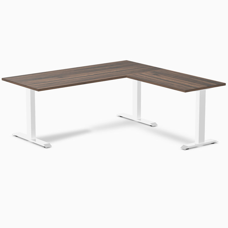 zero laminate L-shape 1800mm in jarrah with white legs