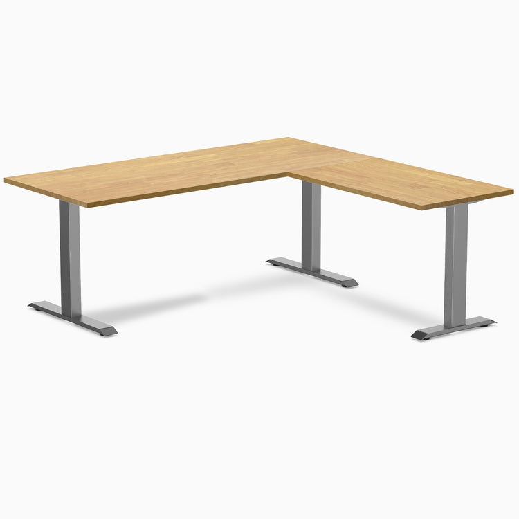 Desky Zero Rubberwood L-Shape Office Desk - light oak 1800mm space grey frame
