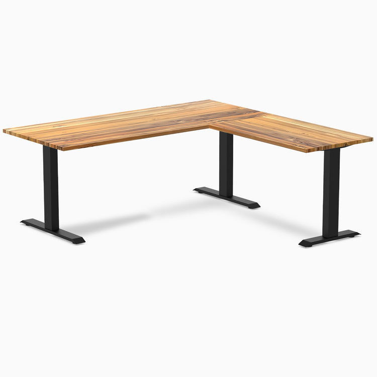 zero hardwood l-shape desk teak 1800mm in black legs