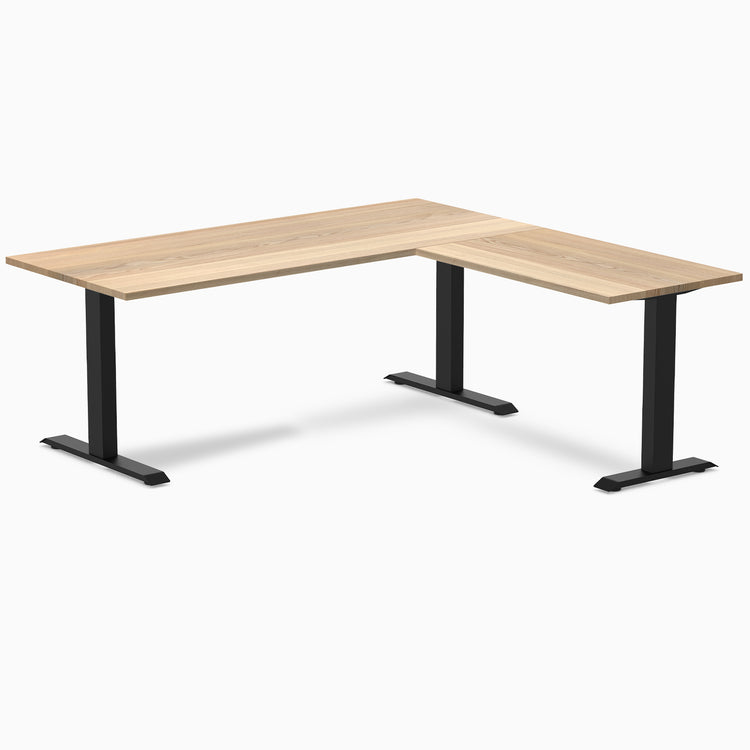zero hardwood l-shape desk white ash 1800mm in black legs