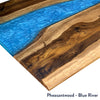 Desky Pheasantwood hardwood desk with a vibrant blue resin river feature.