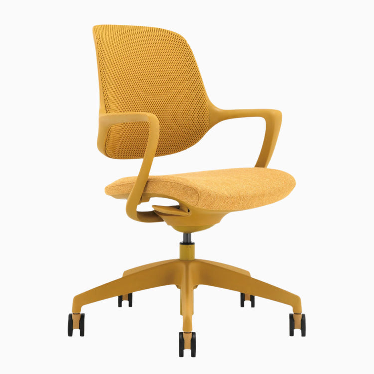 Low back mustard yellow office chair with wheels