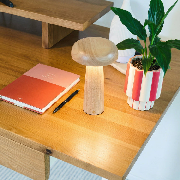 Desky natural stain wooden desk rechargeable lamp