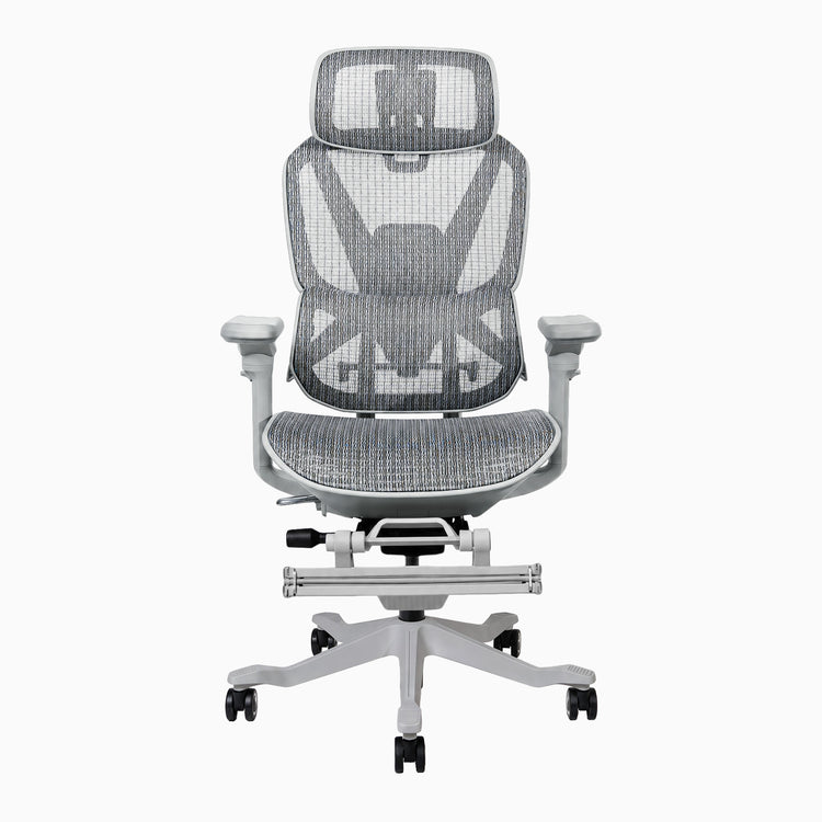 Contourra ergonomic office chair in light grey with foot rest