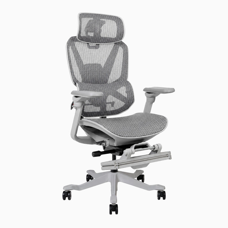 Contourra ergonomic office chair in light grey with foot rest
