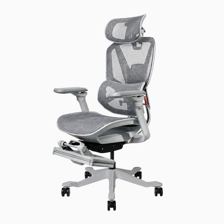 Contourra ergonomic office chair in light grey with adjustable foot rest