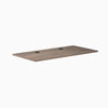 Natural Walnut laminate desk top, 59.1" x 29.5", with two black grommets for cable management.