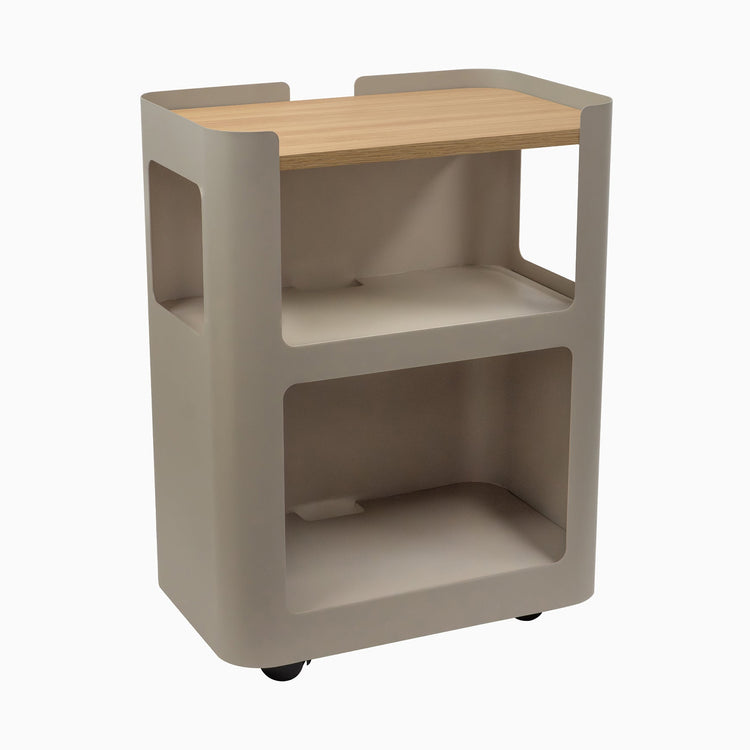 Light brown open mobile pedestal with sublime teak shelf - Desky