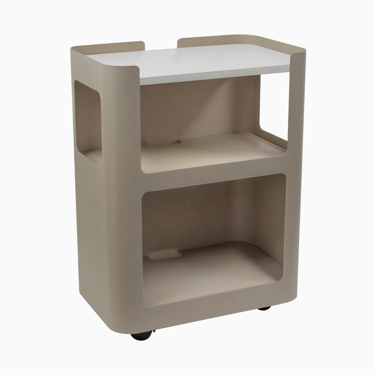 Light brown open mobile pedestal with white shelf - Desky