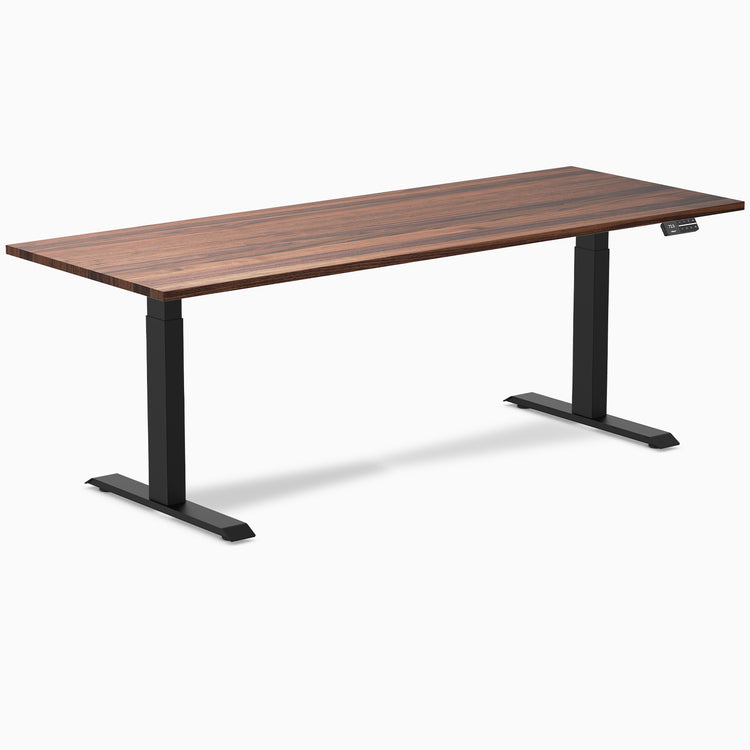 Desky Dual Walnut Hardwood Sit Stand Desk with black frame