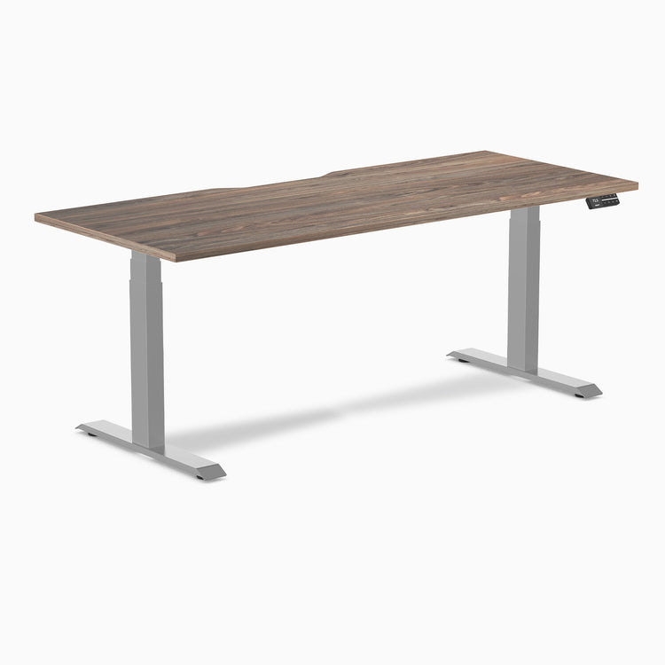 Desky Dual Scalloped Melamine Sit Stand Desk-Dual Desks-Desky-Natural Walnut-1800x750mm-Grey-Desky® Australia