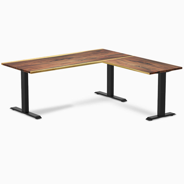 Desky Zero Hardwood L-Shape Office Desk - Saman1800mm black frame