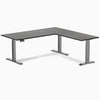 Desky Dark Bamboo L-Shape Sit Stand Desk 1800mm with space grey frame