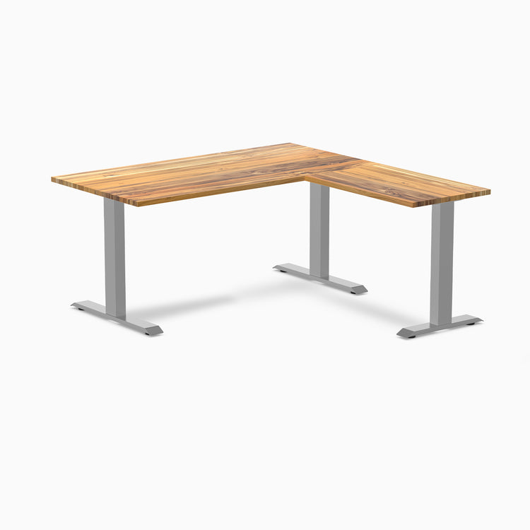 zero hardwood l-shape desk teak 1500mm in gray legs 